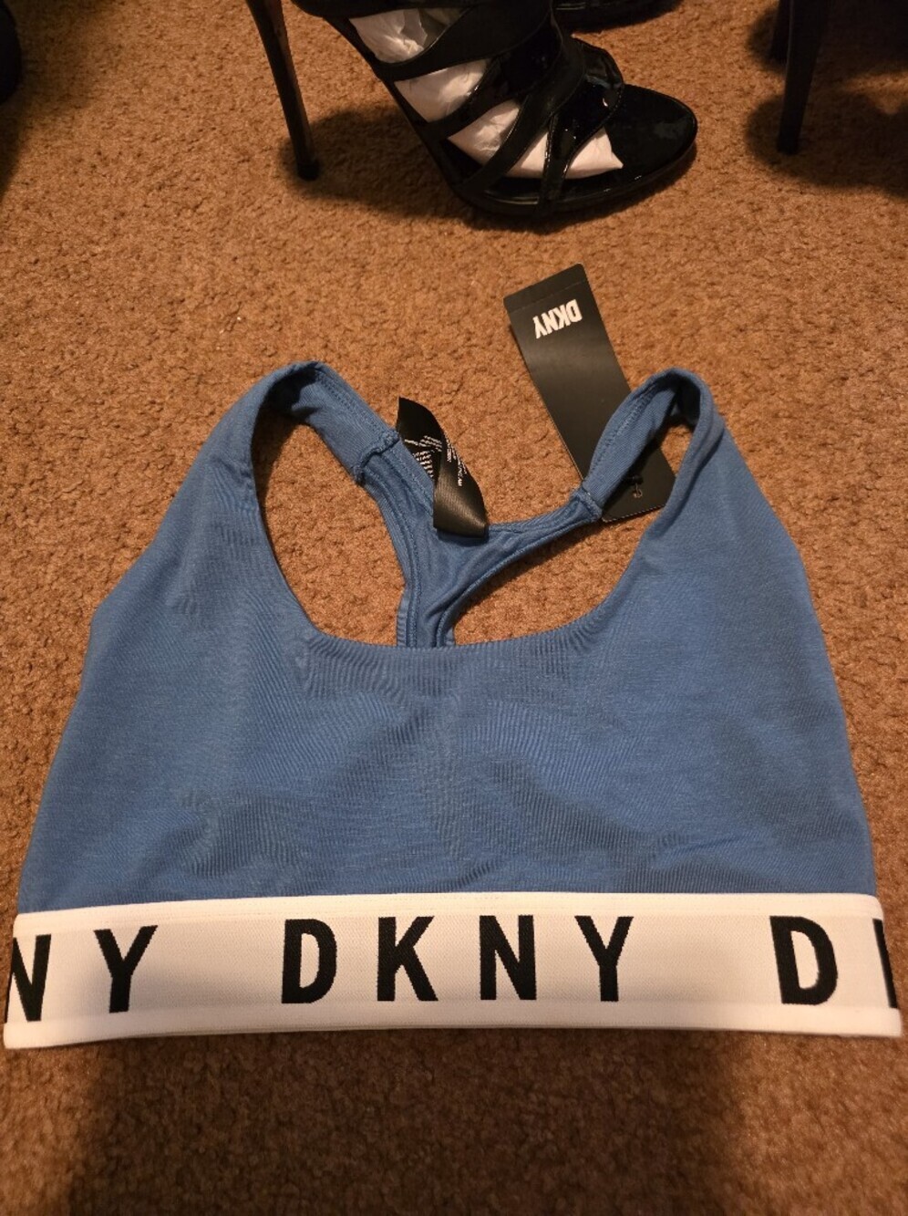 NWT-DKNY  Blue Sports Bra with Logo Band - Picture 5 of 16